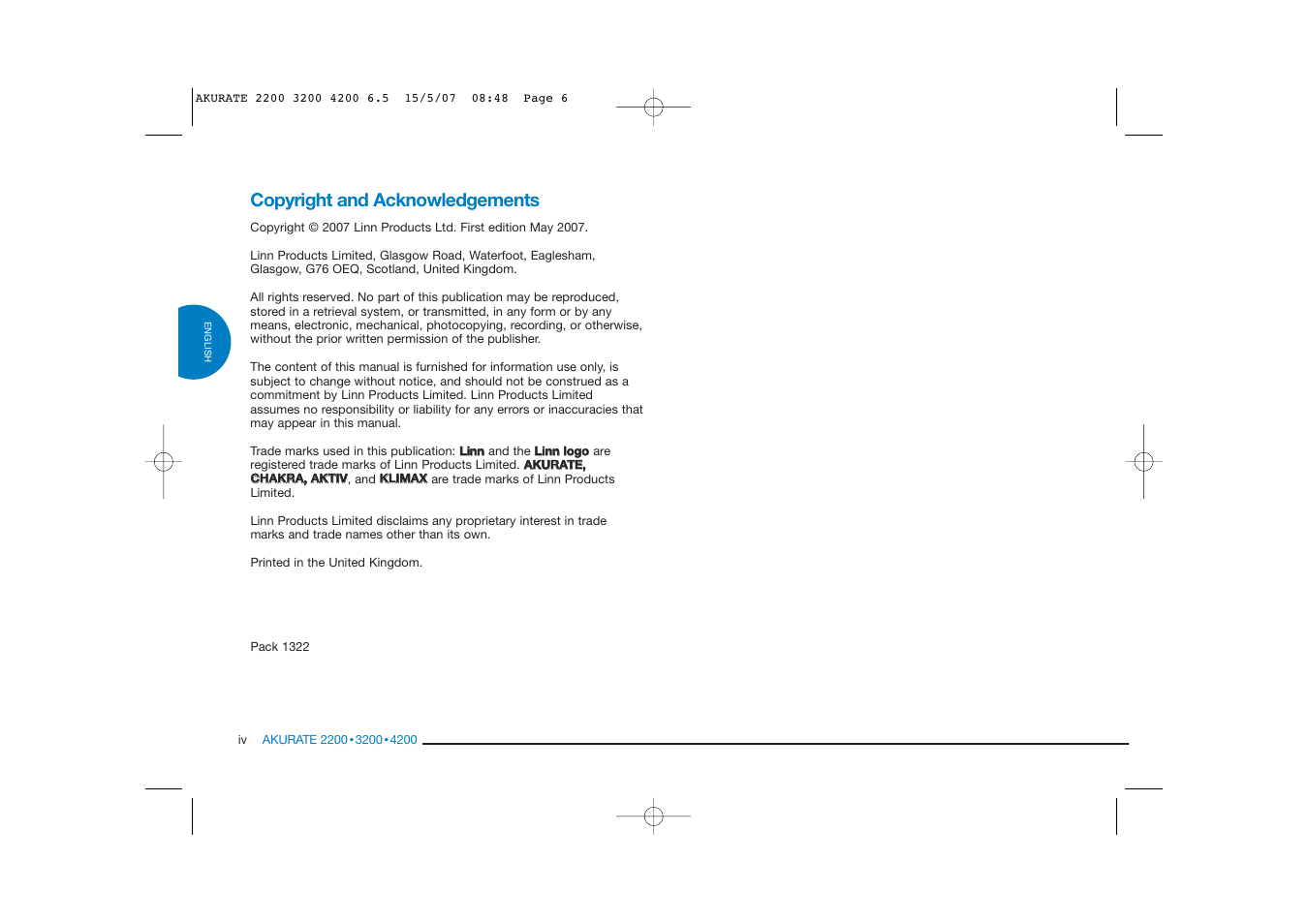 Copyright and acknowledgements | Linn AKURATE 2200 User Manual | Page 6 / 22