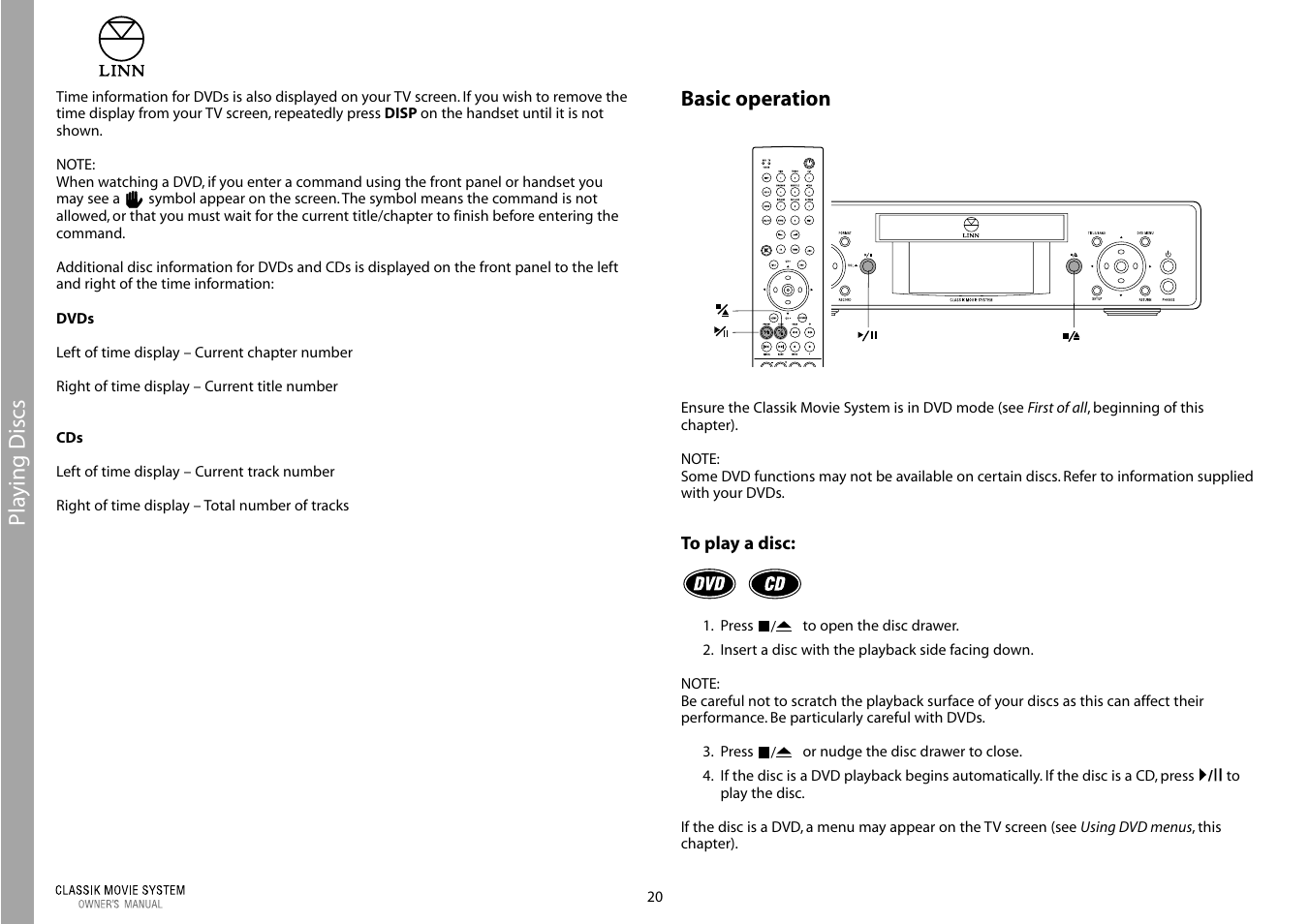 Pla ying discs | Linn Classic Movie System User Manual | Page 26 / 58