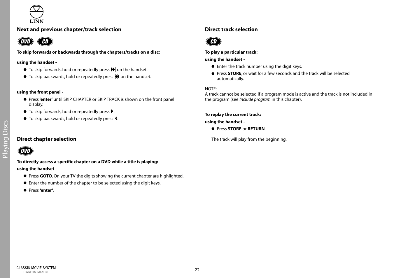 Pla ying discs | Linn Classic Movie System User Manual | Page 28 / 58