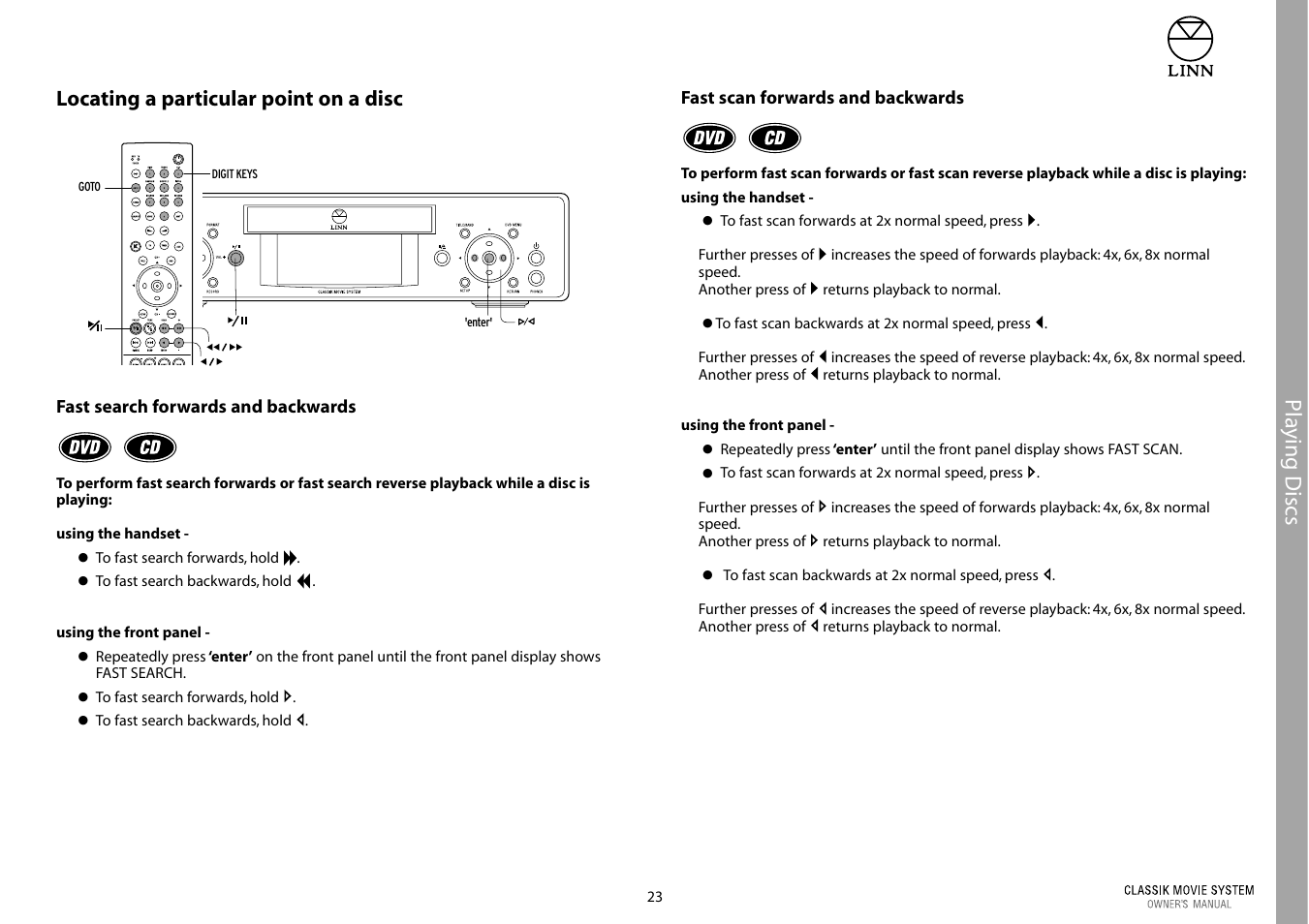 Pla ying discs, Locating a particular point on a disc | Linn Classic Movie System User Manual | Page 29 / 58