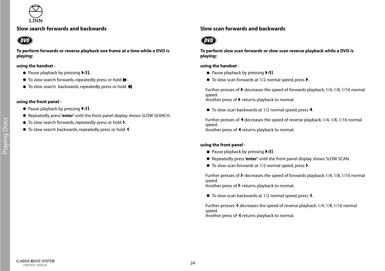 Pla ying discs | Linn Classic Movie System User Manual | Page 30 / 58