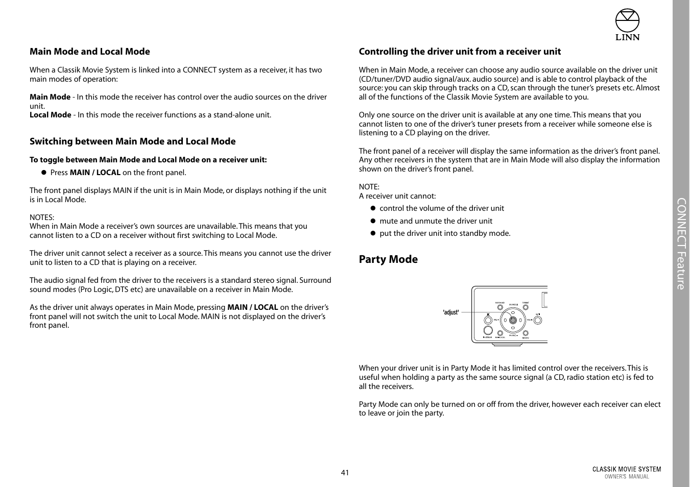 Connect f e atur e | Linn Classic Movie System User Manual | Page 47 / 58
