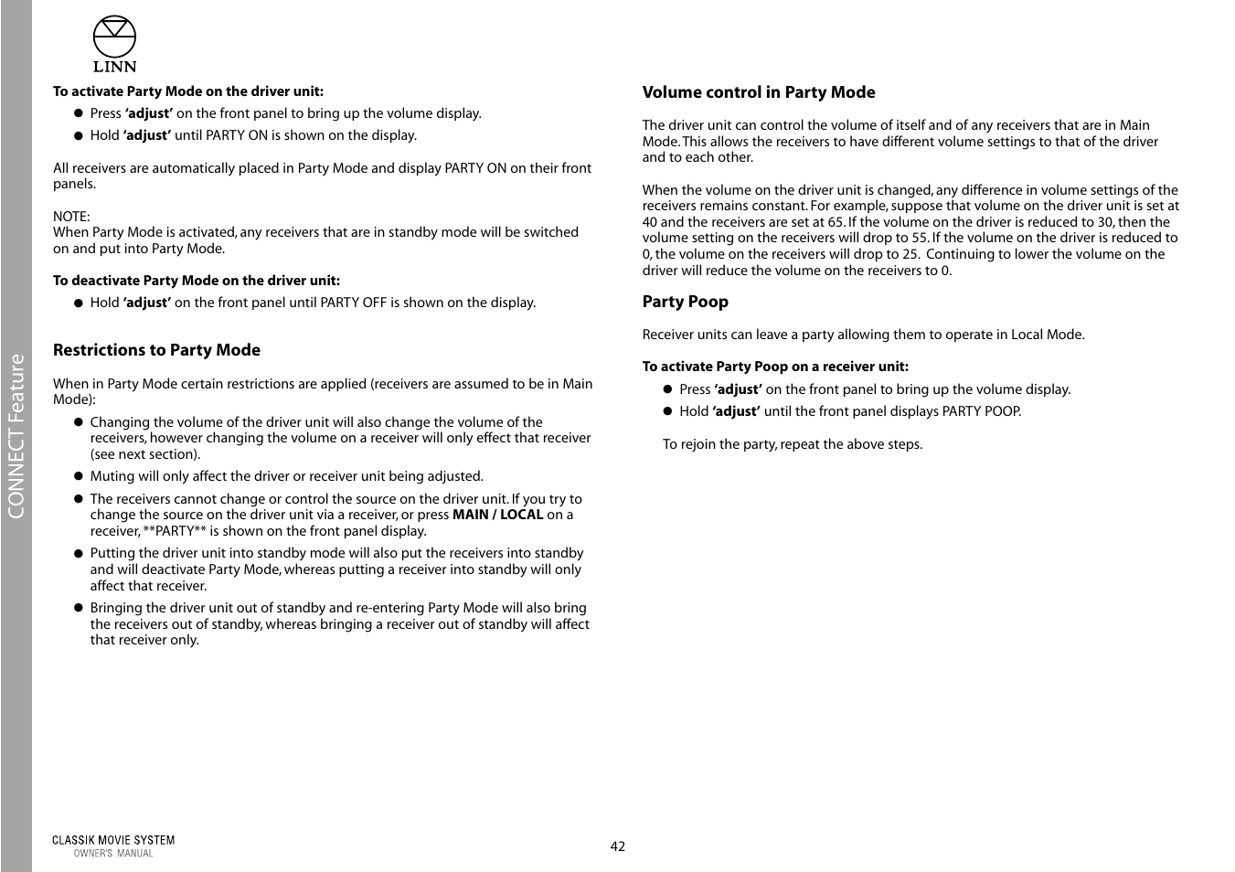 Connect f e atur e | Linn Classic Movie System User Manual | Page 48 / 58