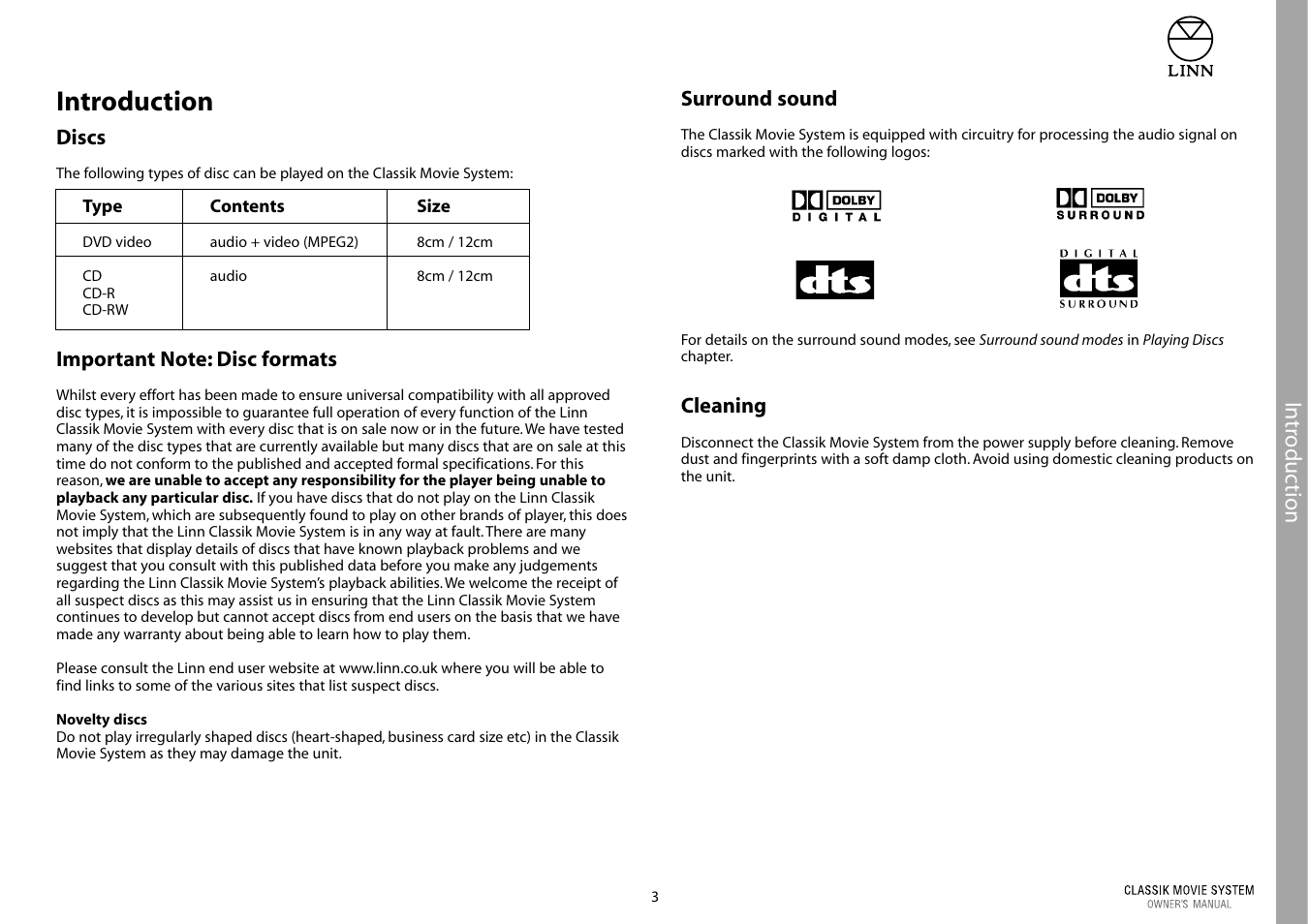 Introduction | Linn Classic Movie System User Manual | Page 9 / 58