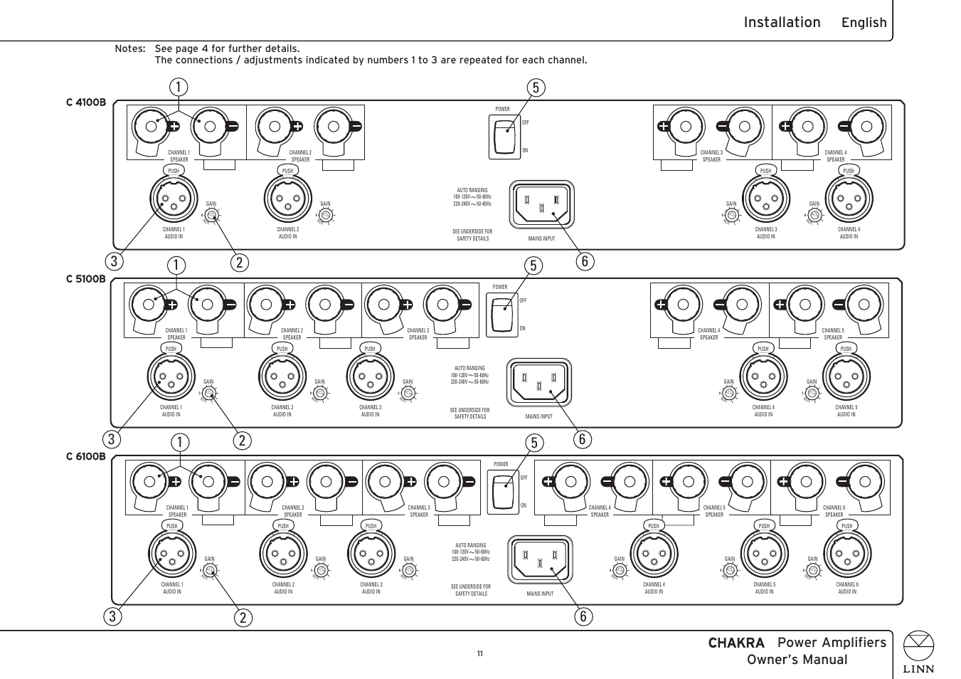 Installation, Chakra power amplifiers owner’s manual, English | C 6100b | Linn CHAKRA C 4100 User Manual | Page 19 / 26