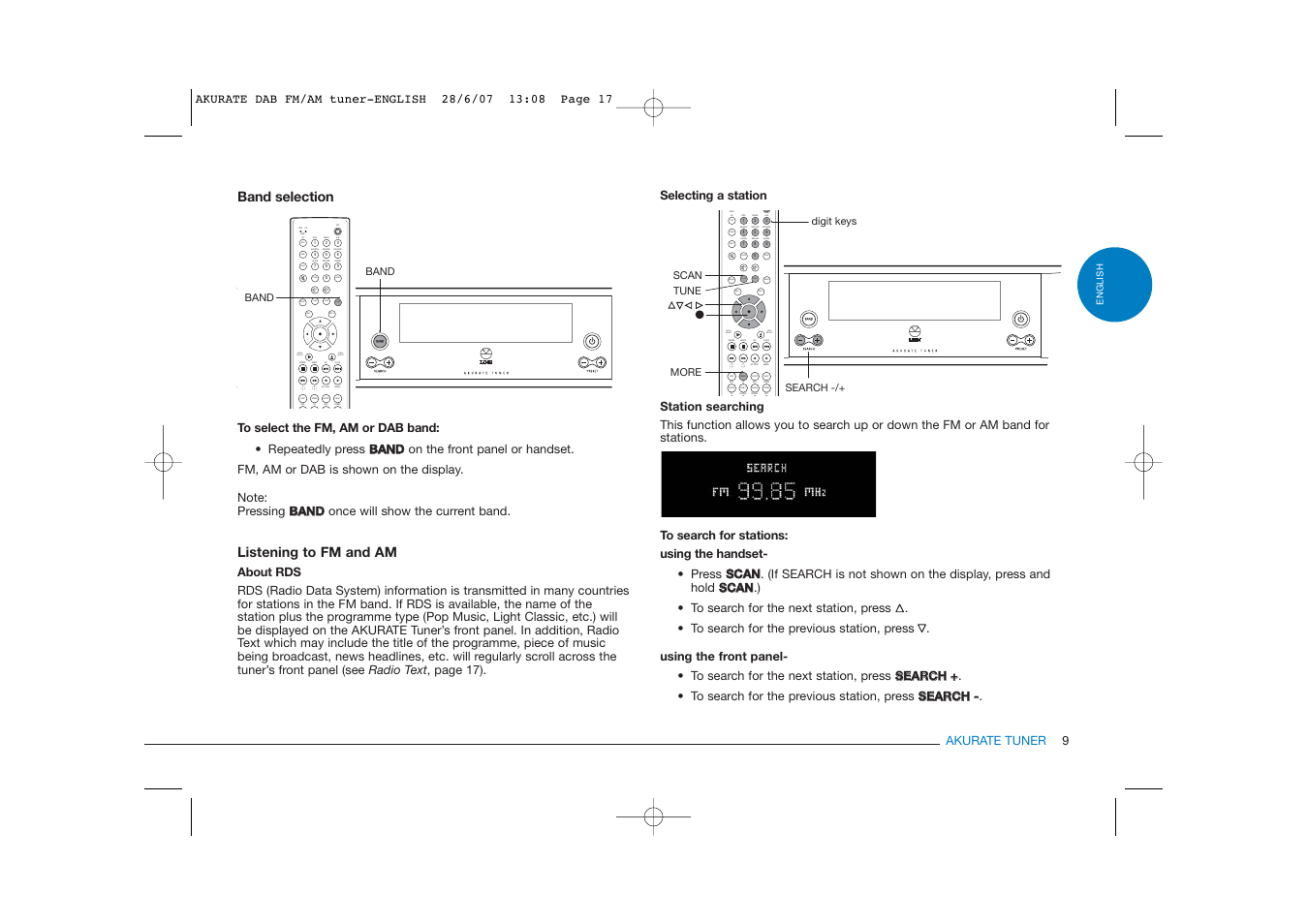 Band scan tune disp more setup help, Aux tuner dvd cd | Linn FM/AM/DAB TUNER User Manual | Page 17 / 31