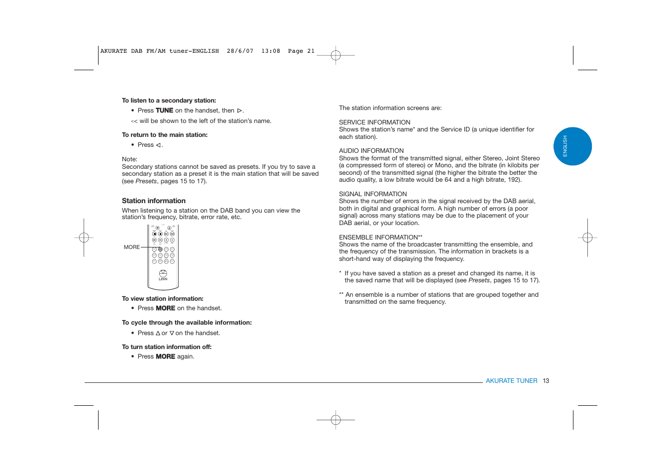 Linn FM/AM/DAB TUNER User Manual | Page 21 / 31