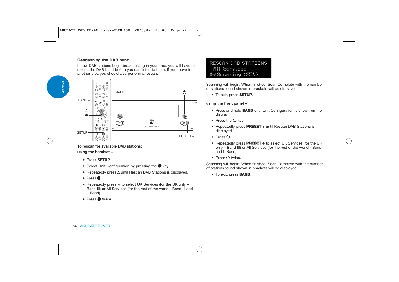 Band scan tune disp more setup help | Linn FM/AM/DAB TUNER User Manual | Page 22 / 31