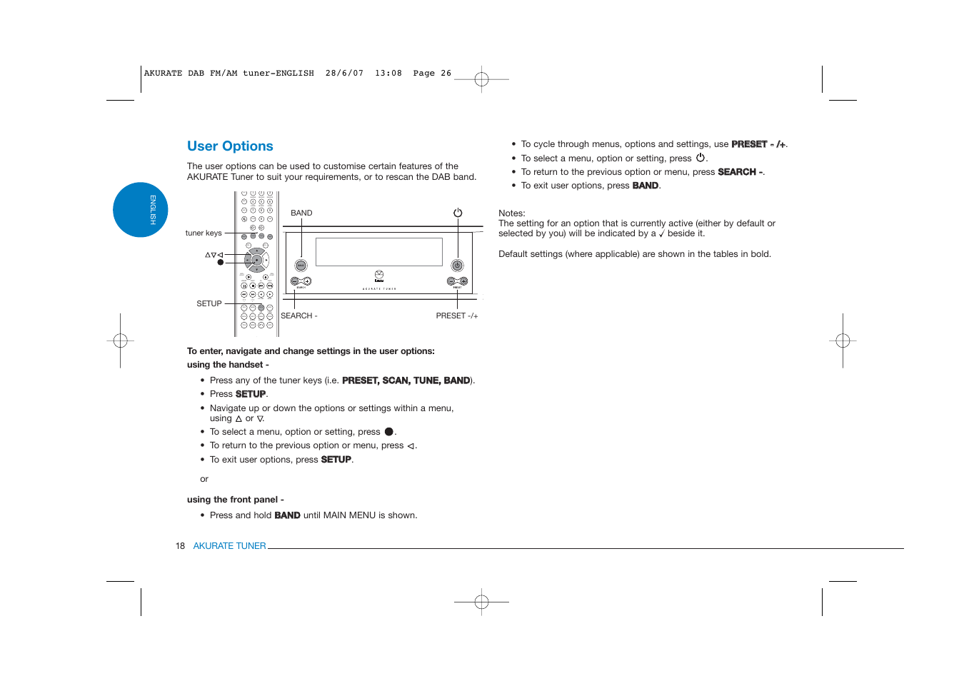 Band scan tune disp more setup help, Signal record listen exclude include shuffle | Linn FM/AM/DAB TUNER User Manual | Page 26 / 31