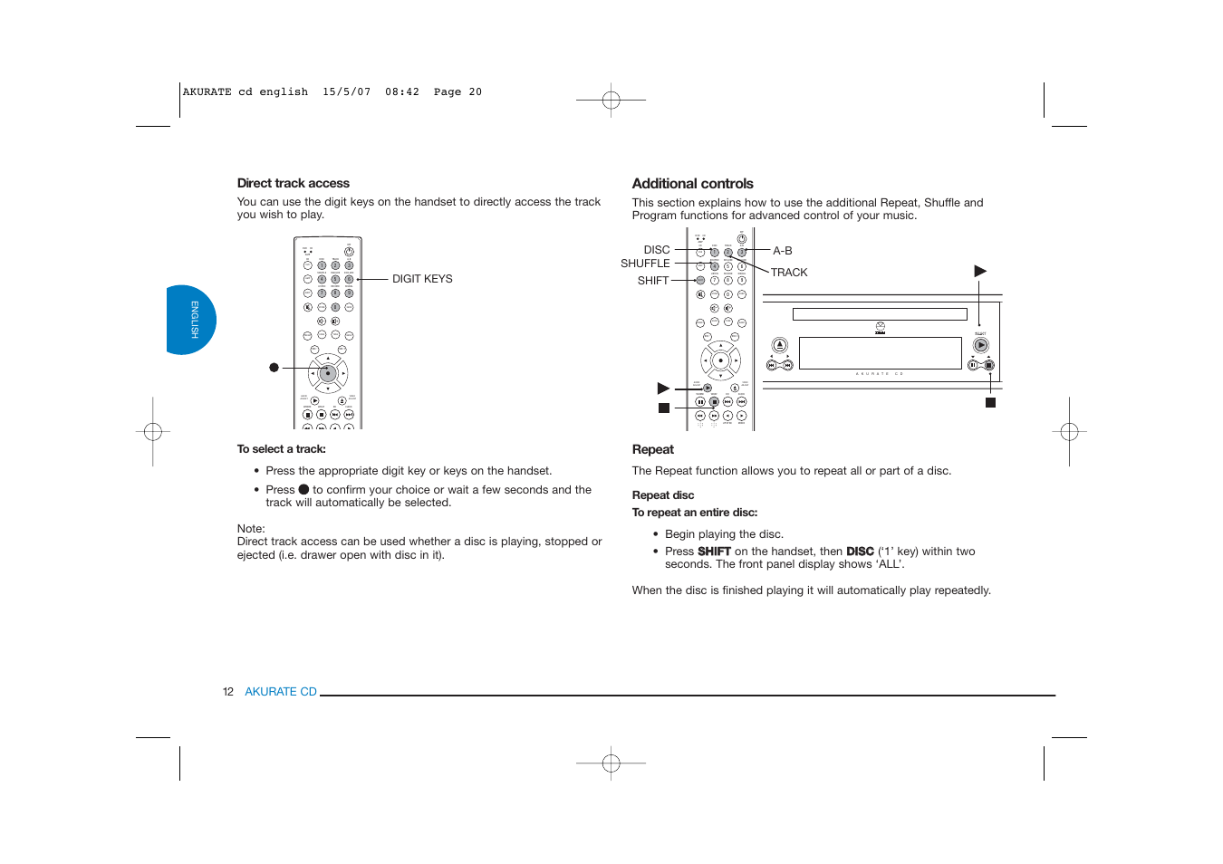 Band, Scan tune | Linn AKURATE CD Player User Manual | Page 20 / 30