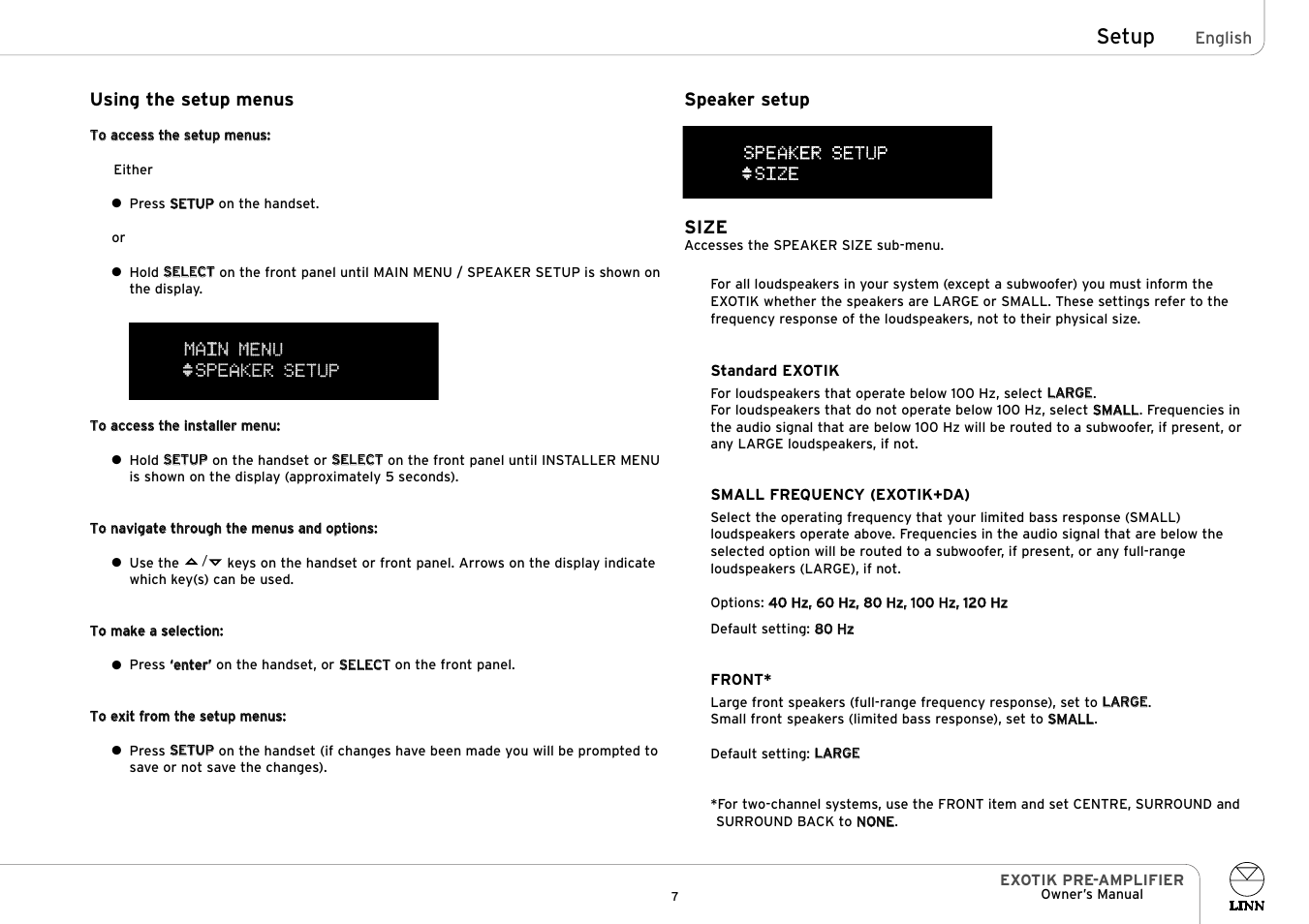 Setup | Linn EXOTIK PRE-AMPLIFIER User Manual | Page 12 / 28