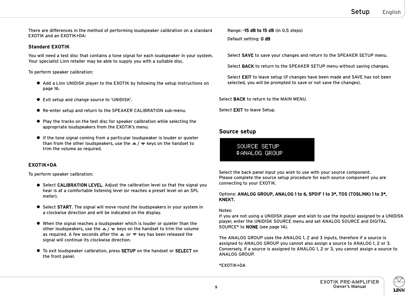 Setup | Linn EXOTIK PRE-AMPLIFIER User Manual | Page 14 / 28