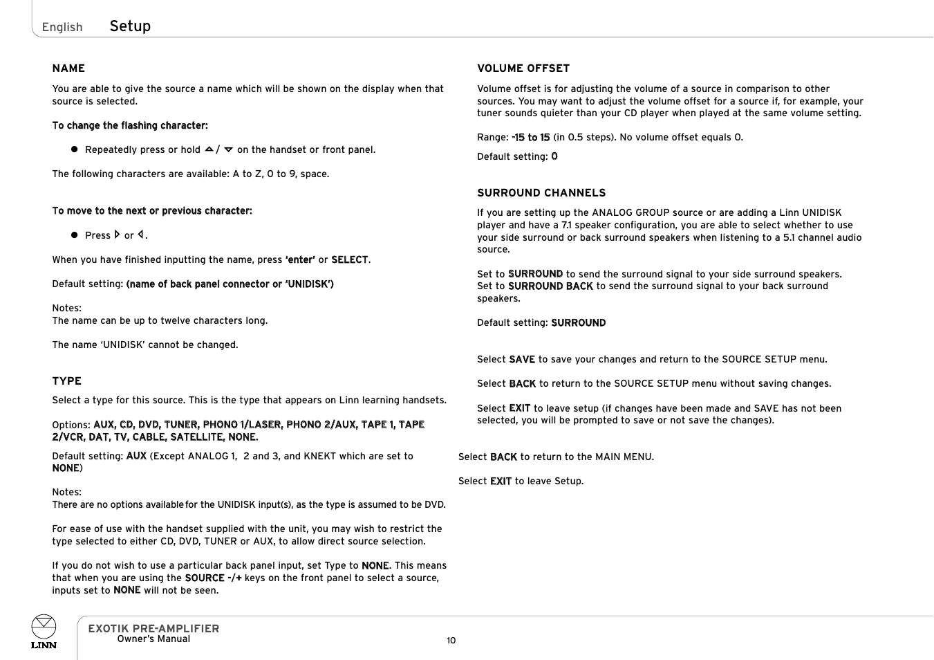 Setup | Linn EXOTIK PRE-AMPLIFIER User Manual | Page 15 / 28