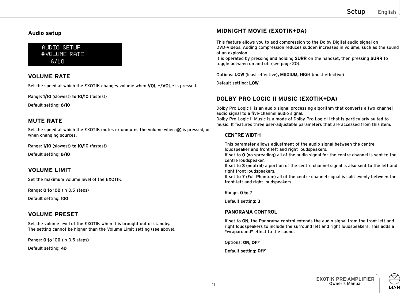 Setup | Linn EXOTIK PRE-AMPLIFIER User Manual | Page 16 / 28