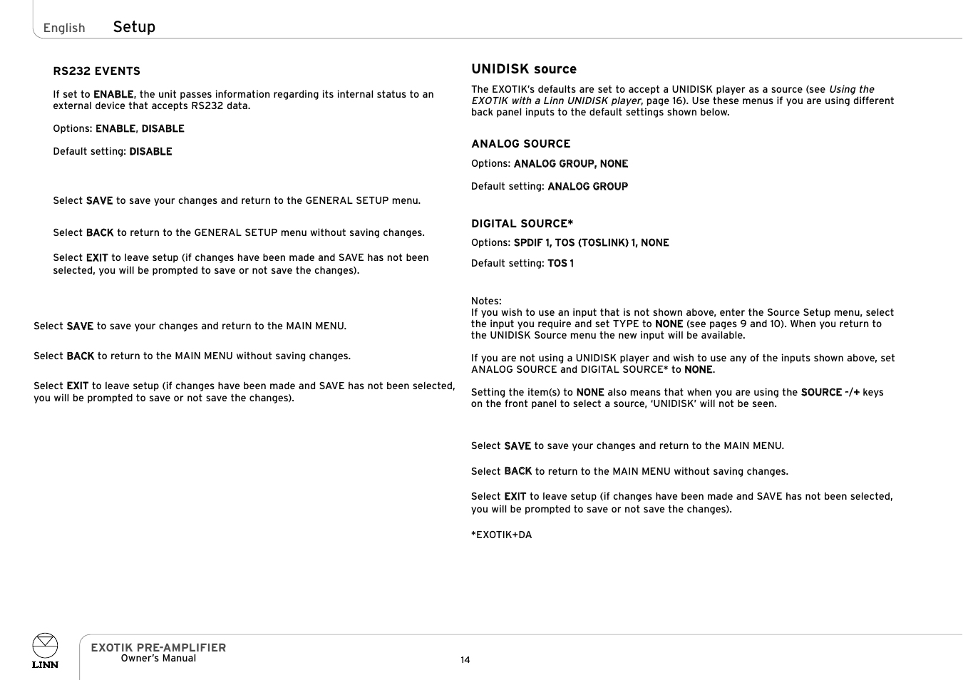 Setup | Linn EXOTIK PRE-AMPLIFIER User Manual | Page 19 / 28