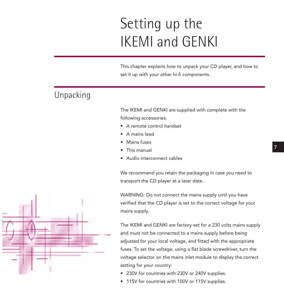 Setting up the ikemi and genki, Unpacking | Linn IKEMI & GENKI User Manual | Page 15 / 39