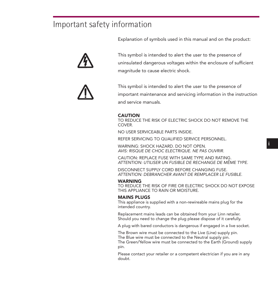 Important safety information | Linn IKEMI & GENKI User Manual | Page 3 / 39