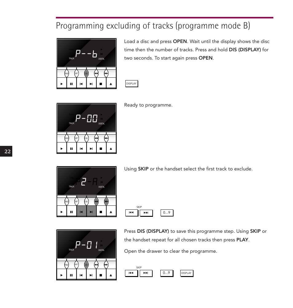 Programming excluding of tracks (programme mode b), P2 -a, P--b | P-00, P-01 | Linn IKEMI & GENKI User Manual | Page 30 / 39