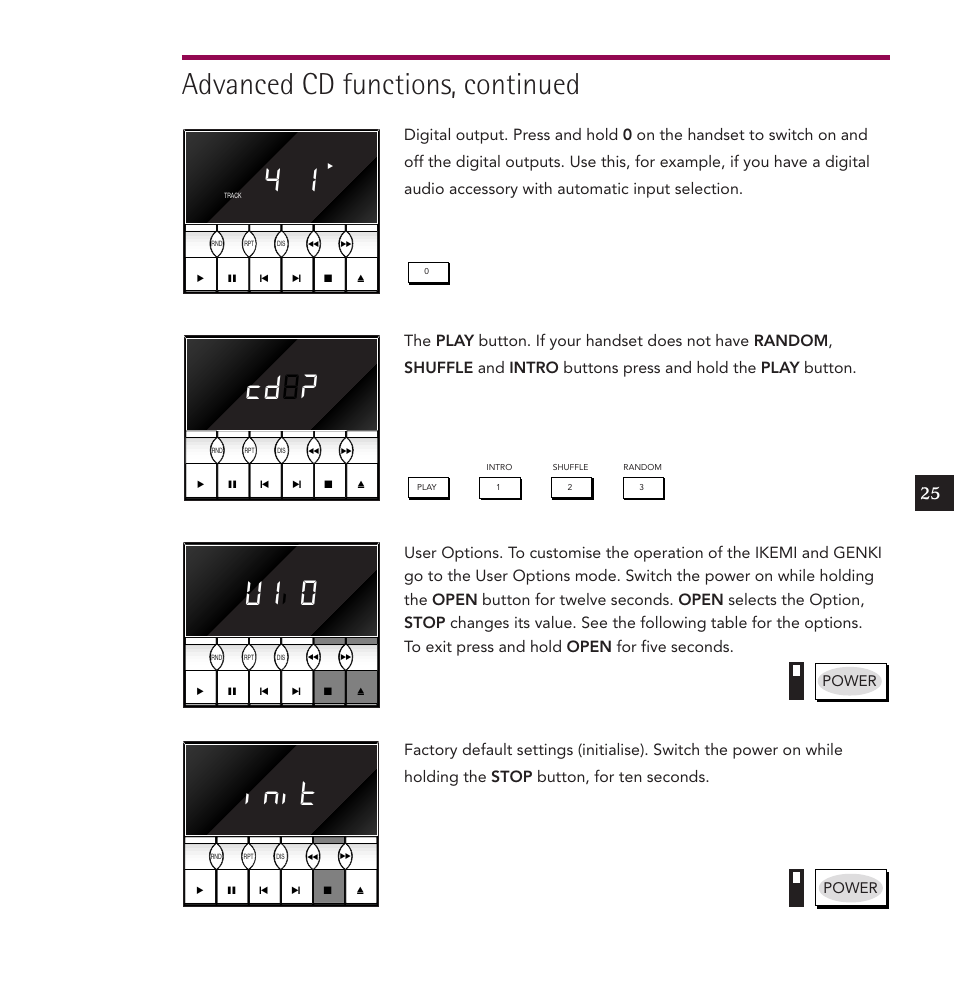 U1 i 0, Advanced cd functions, continued, Cd 8 | Init, Record, Power | Linn IKEMI & GENKI User Manual | Page 33 / 39