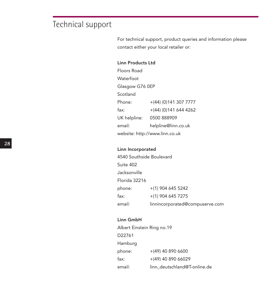 Technical support | Linn IKEMI & GENKI User Manual | Page 36 / 39