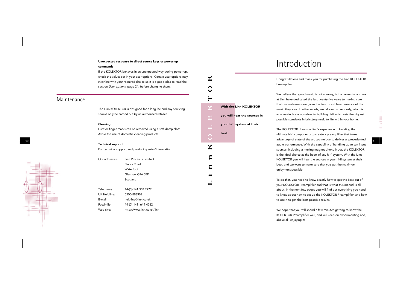 Introduction, Linnk olek to r, Maintenance | Linn Kolektor User Manual | Page 11 / 48