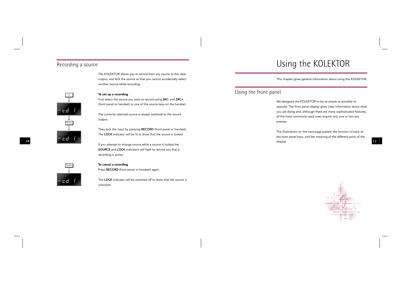 Using the kolektor, Recording a source, Using the front panel | Cd 1 | Linn Kolektor User Manual | Page 21 / 48