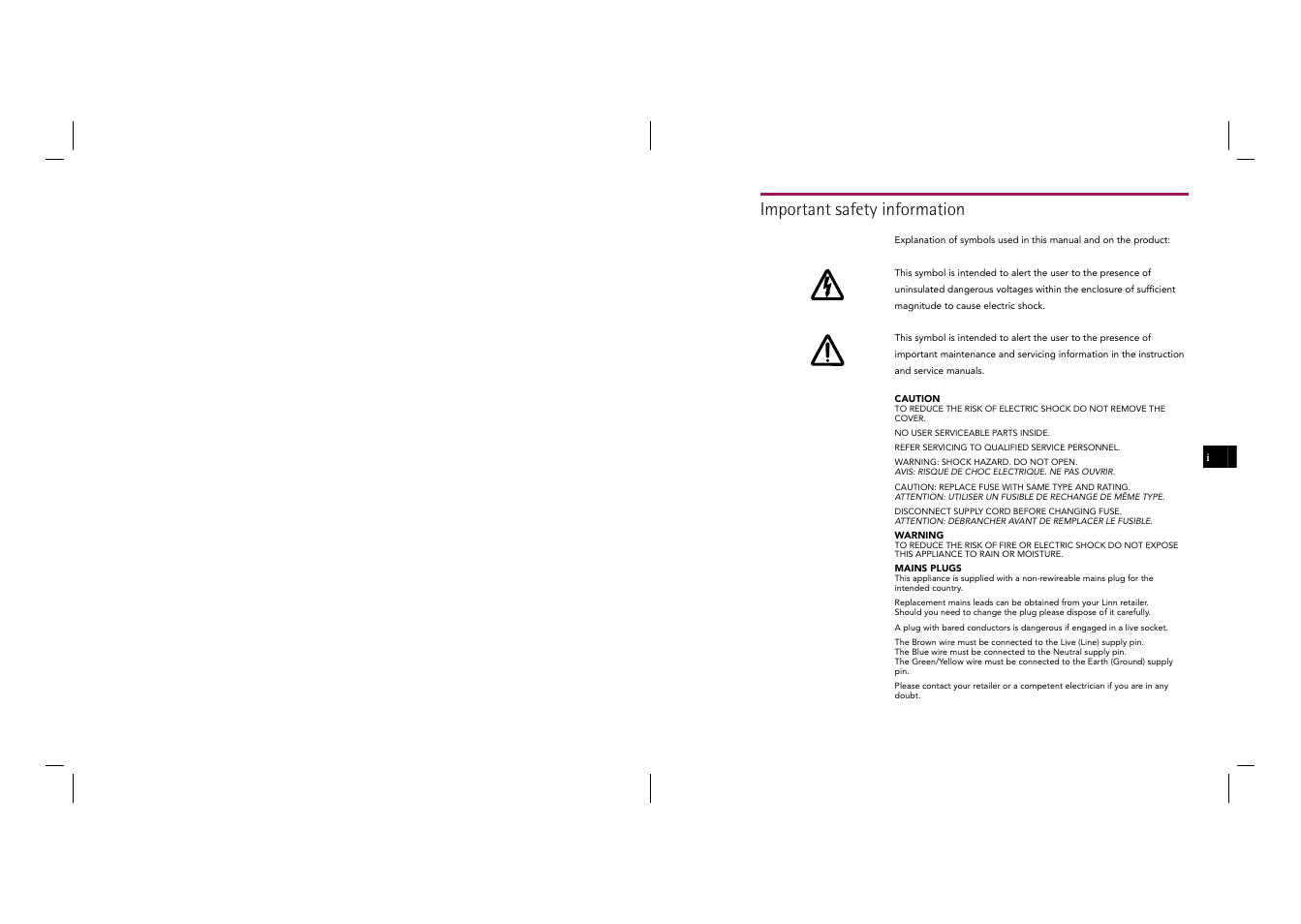 Important safety information | Linn Kolektor User Manual | Page 47 / 48