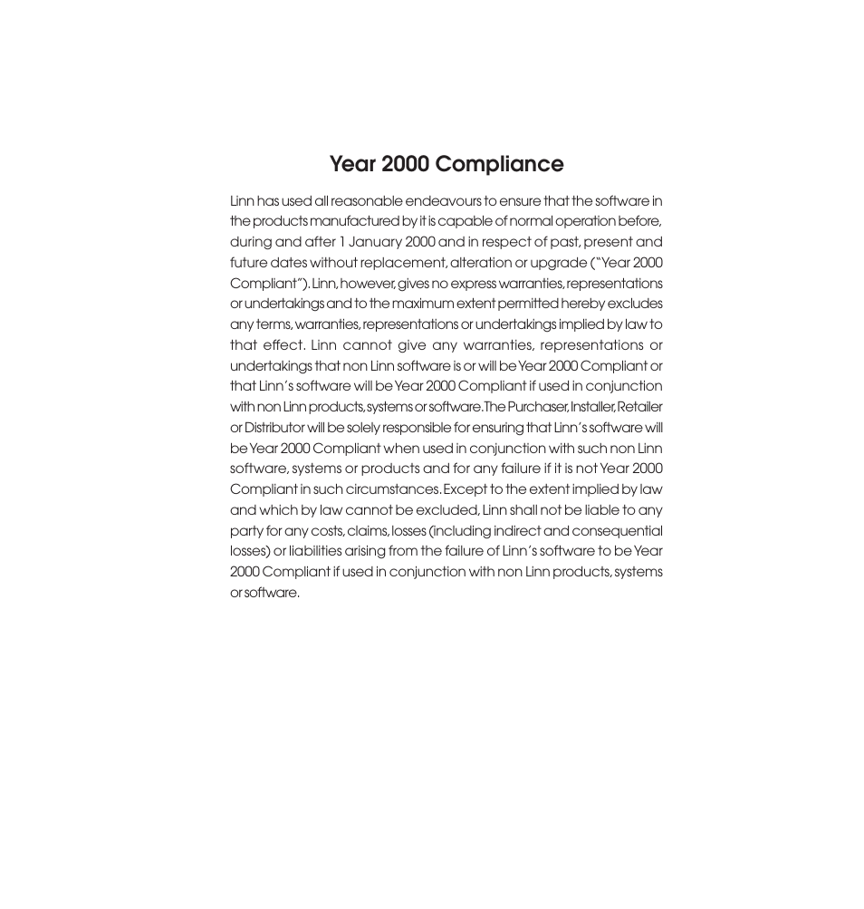 Year 2000 compliance | Linn 500 Solo User Manual | Page 3 / 33