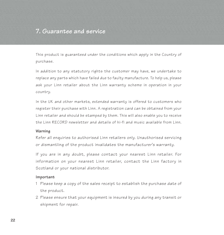 Guarantee and service | Linn 500 Solo User Manual | Page 30 / 33