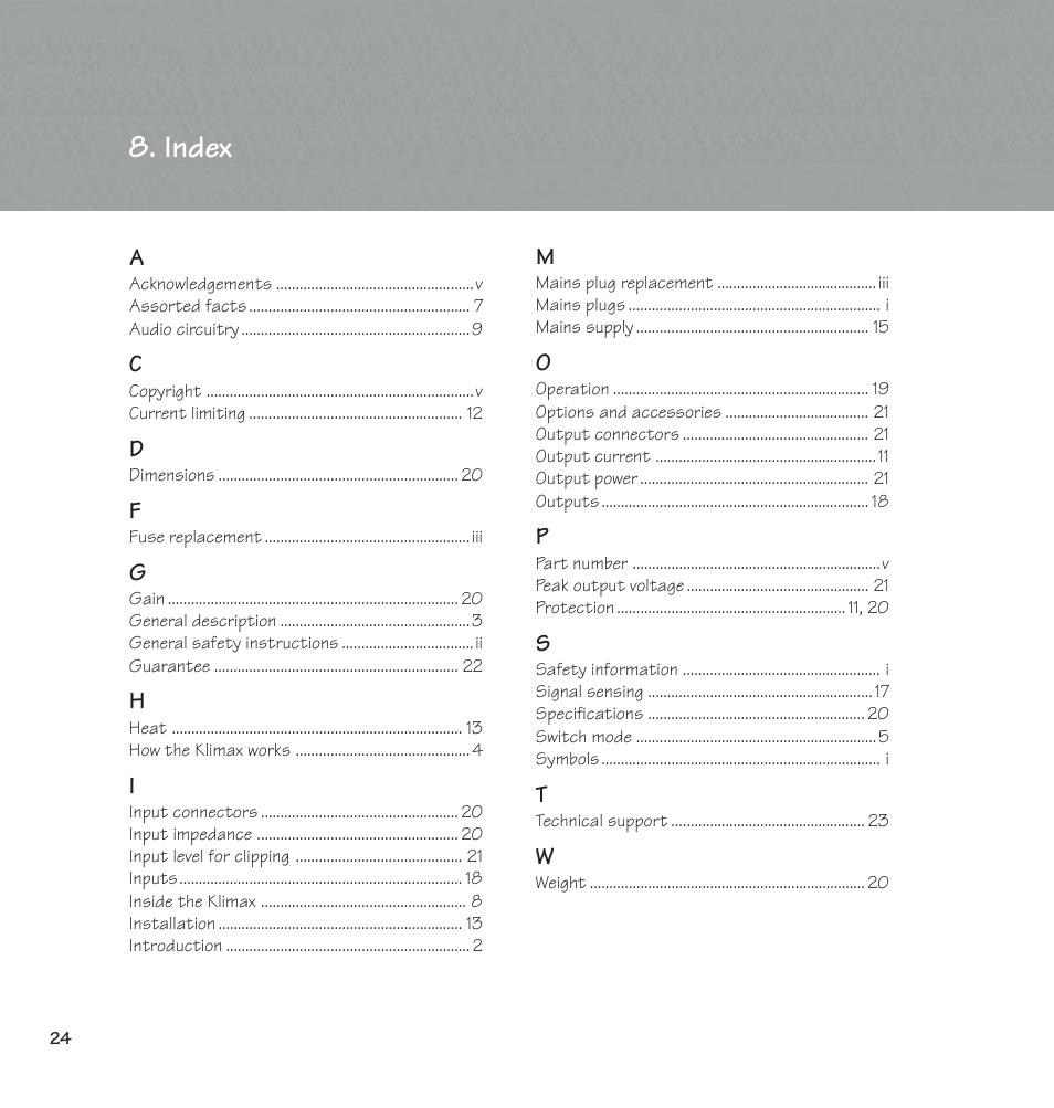 Index | Linn 500 Solo User Manual | Page 32 / 33