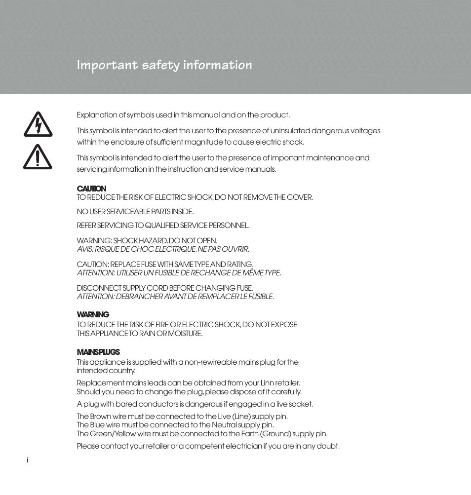 Important safety information | Linn 500 Solo User Manual | Page 4 / 33