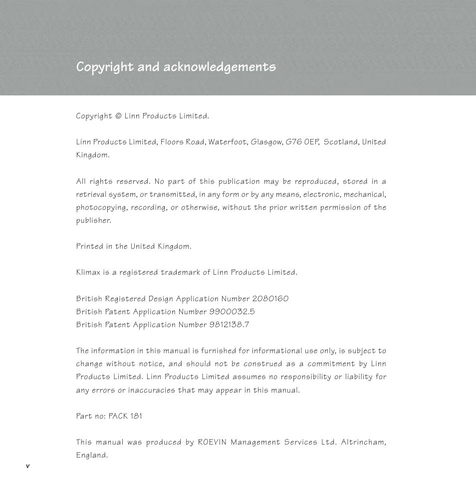 Copyright and acknowledgements | Linn 500 Solo User Manual | Page 8 / 33