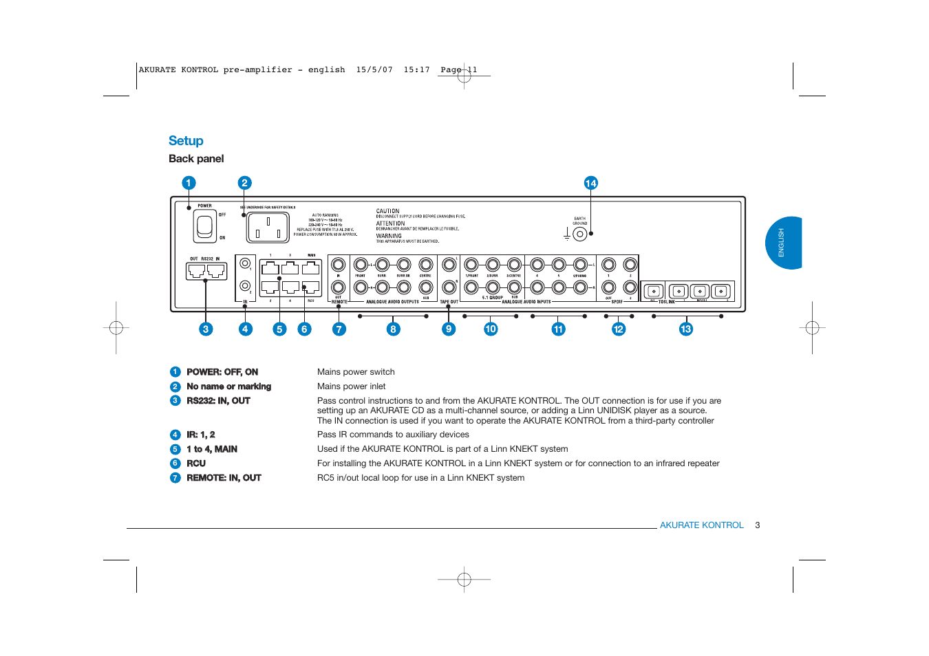 Setup | Linn PRE- AMPLIFIER User Manual | Page 11 / 36