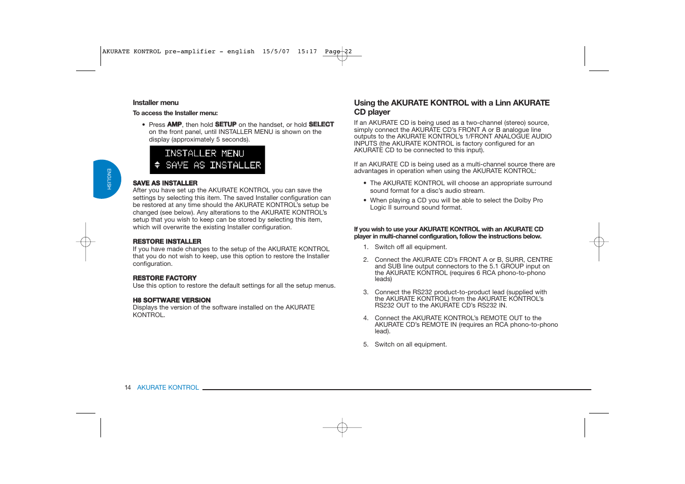 Linn PRE- AMPLIFIER User Manual | Page 22 / 36