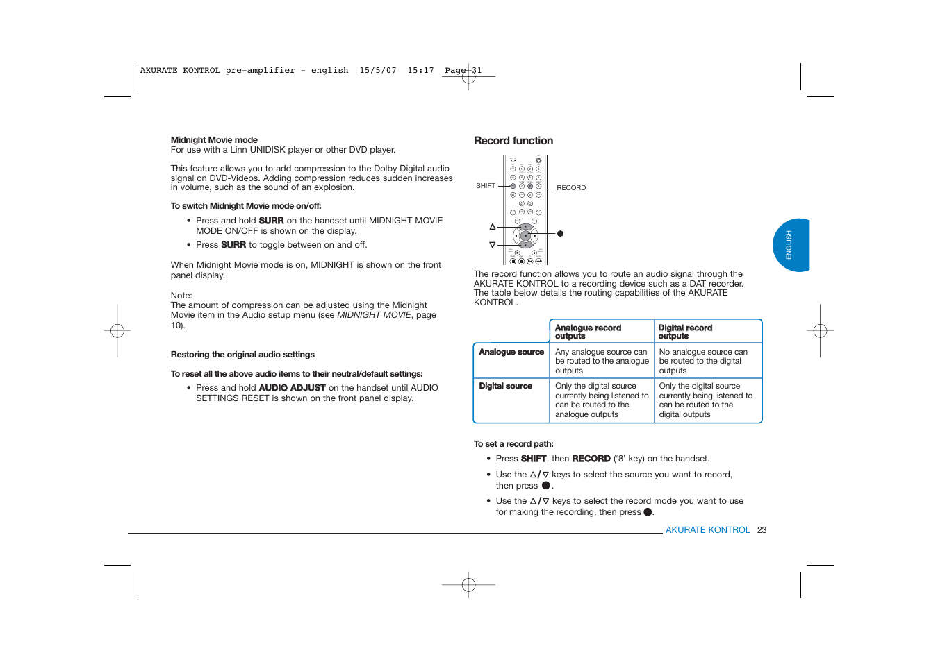 Store shift amp, Band scan tune | Linn PRE- AMPLIFIER User Manual | Page 31 / 36