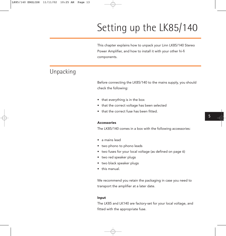 Unpacking | Linn LK85 User Manual | Page 13 / 24