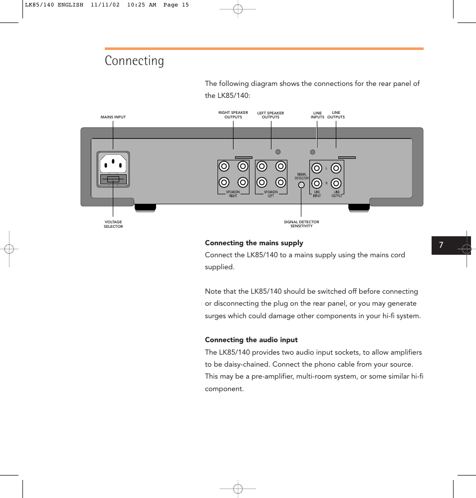 Connecting | Linn LK85 User Manual | Page 15 / 24