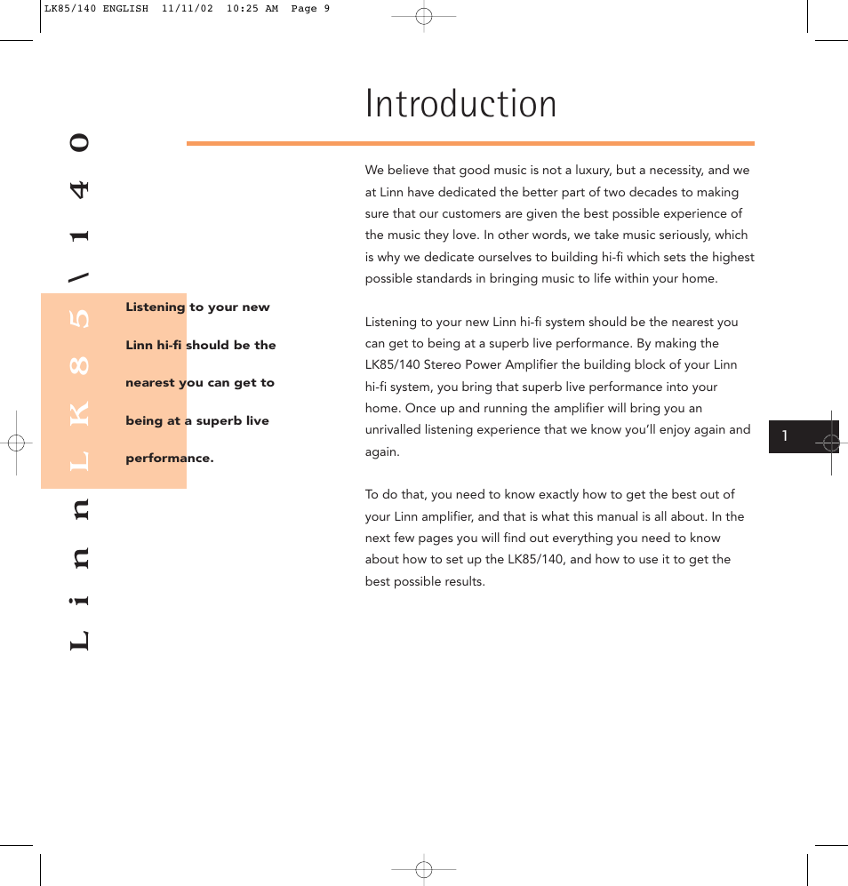 Introduction | Linn LK85 User Manual | Page 9 / 24