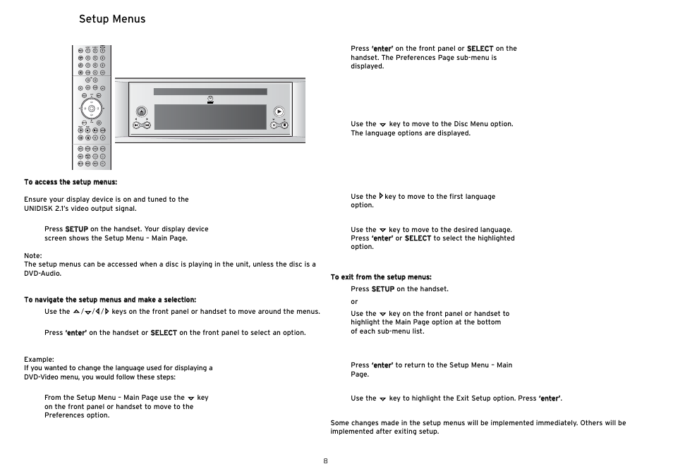 Setup menus | Linn UNIDISK 2.1 PLAYER User Manual | Page 13 / 30
