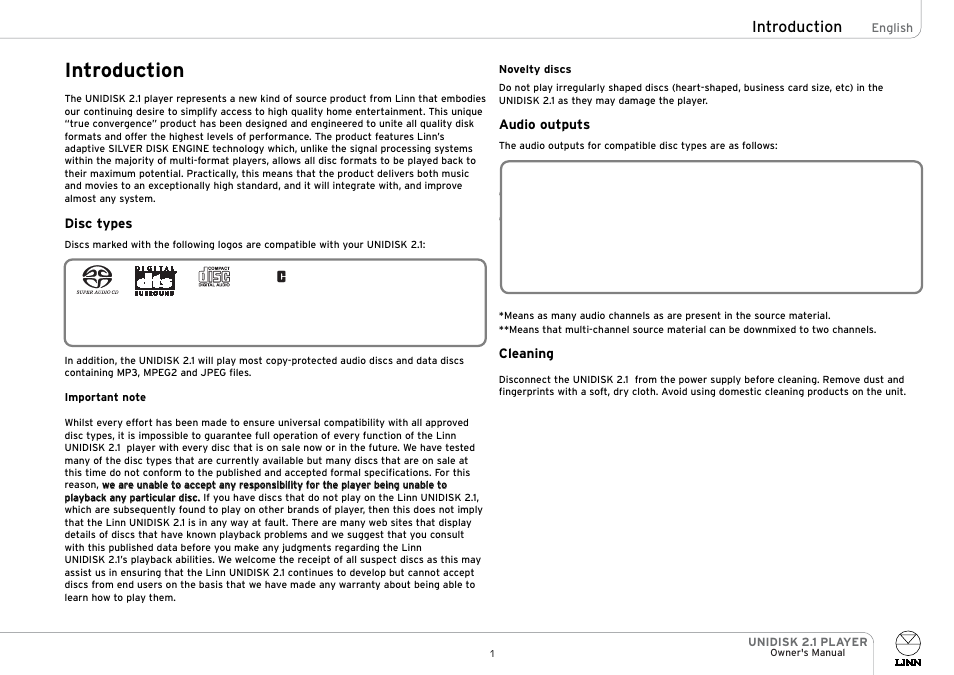 Introduction | Linn UNIDISK 2.1 PLAYER User Manual | Page 6 / 30