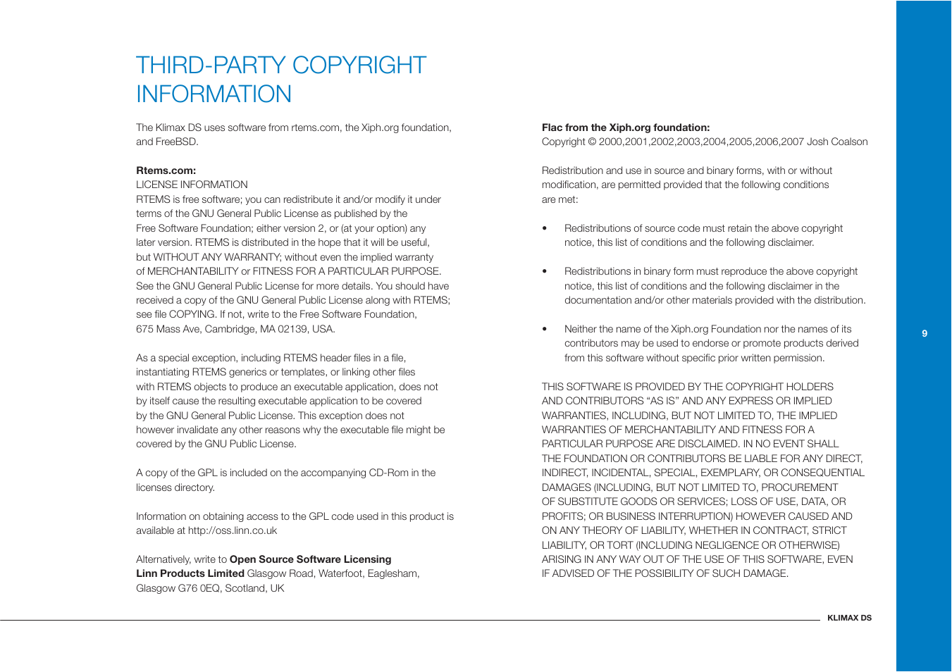 Third-party copyright information | Linn Klimax DS User Manual | Page 17 / 18