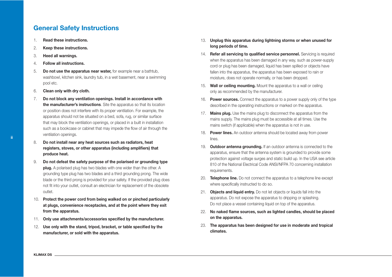 General safety instructions | Linn Klimax DS User Manual | Page 4 / 18