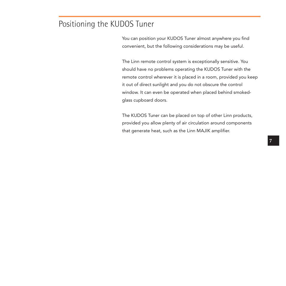 Positioning the kudos tuner | Linn Kudos User Manual | Page 14 / 48