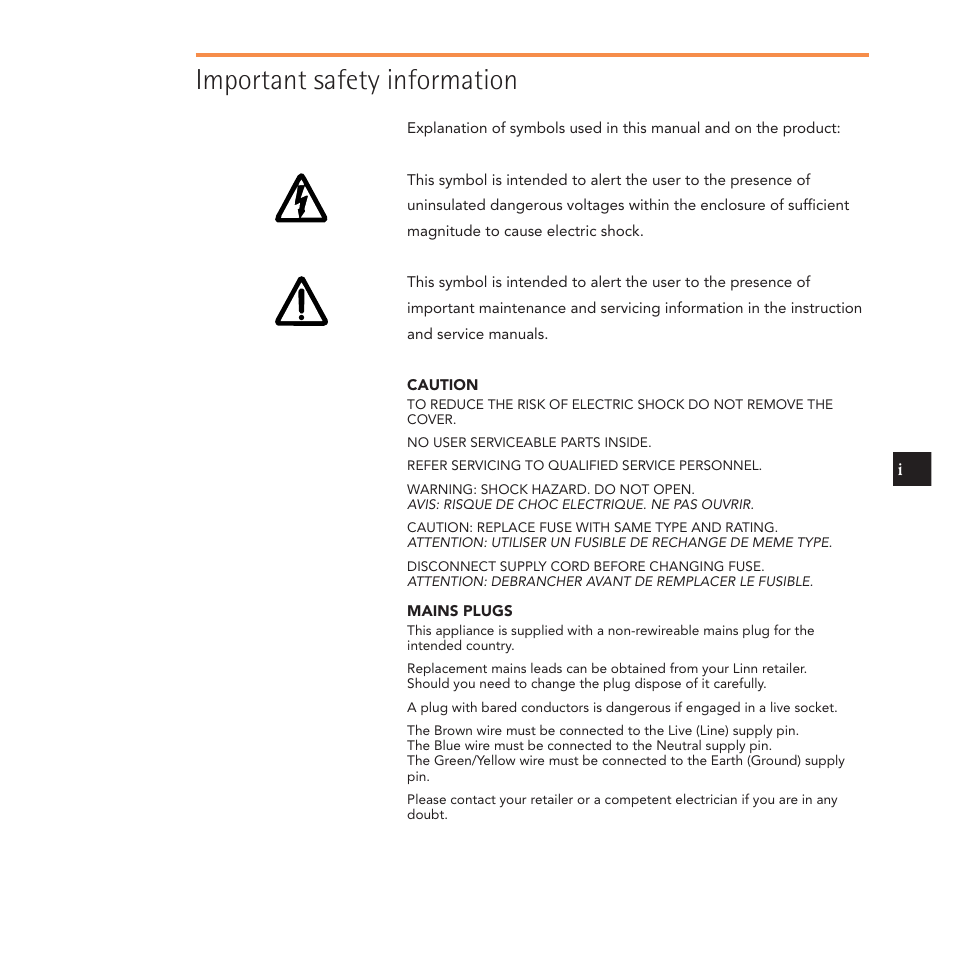 Important safety information | Linn Kudos User Manual | Page 2 / 48