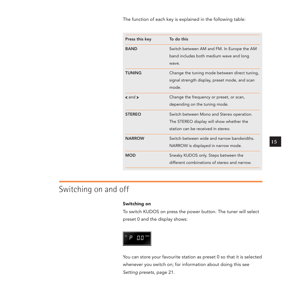 Switching on and off, P 0 0 | Linn Kudos User Manual | Page 22 / 48