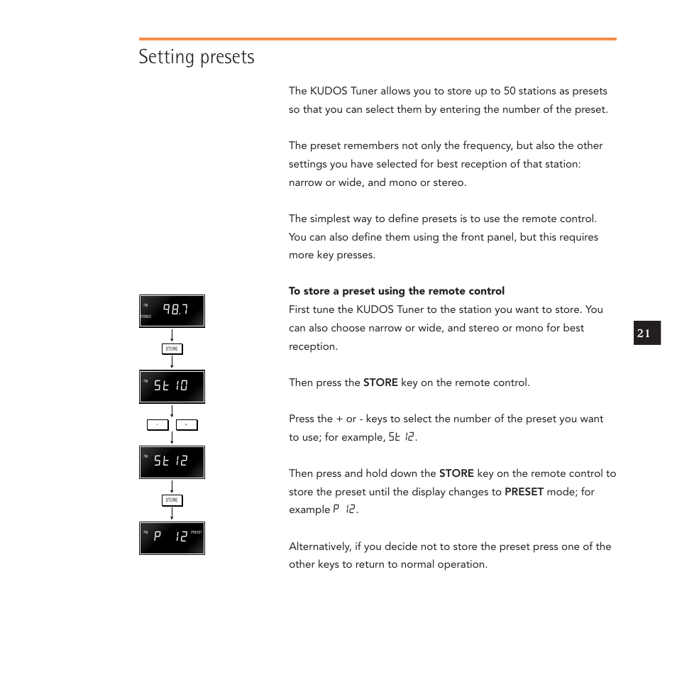 Setting presets, S t 1 0, S t 1 2 | P 1 2 | Linn Kudos User Manual | Page 28 / 48