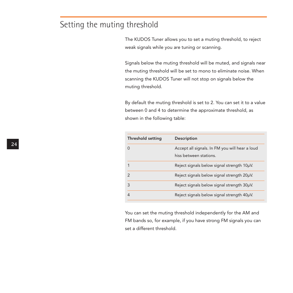 Setting the muting threshold | Linn Kudos User Manual | Page 31 / 48