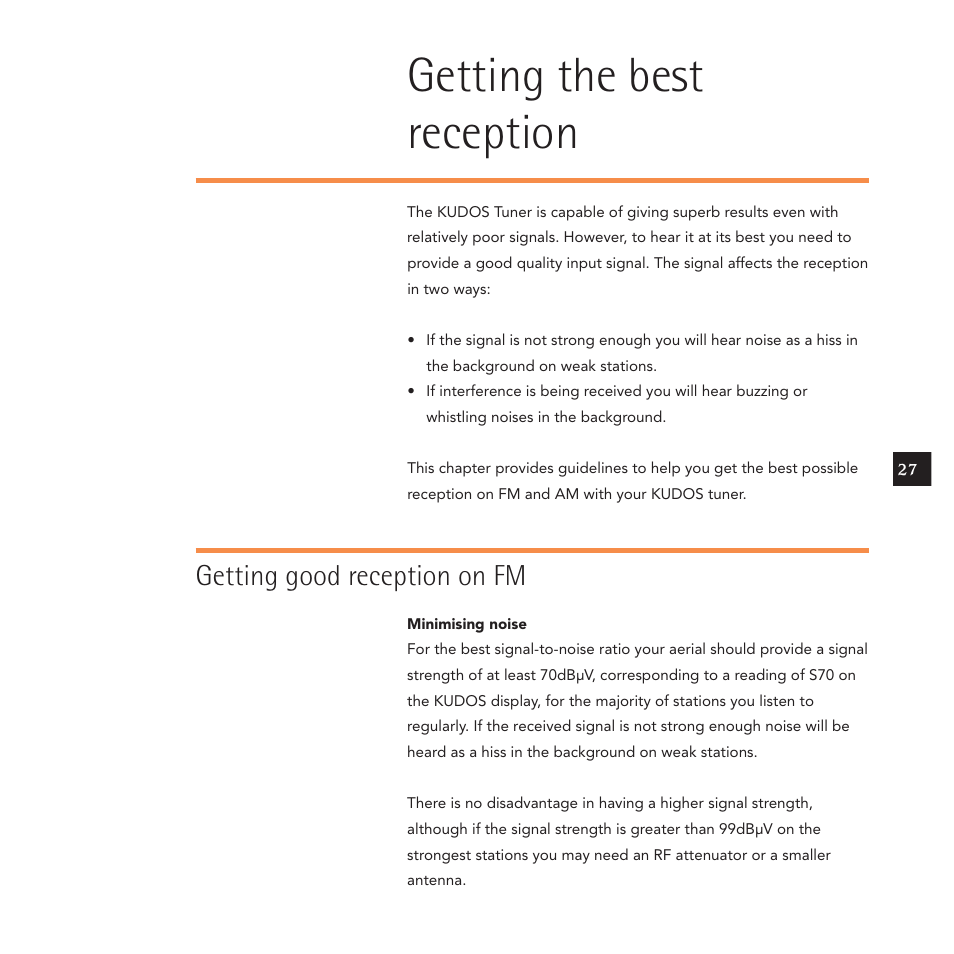Getting the best reception, Getting good reception on fm | Linn Kudos User Manual | Page 34 / 48