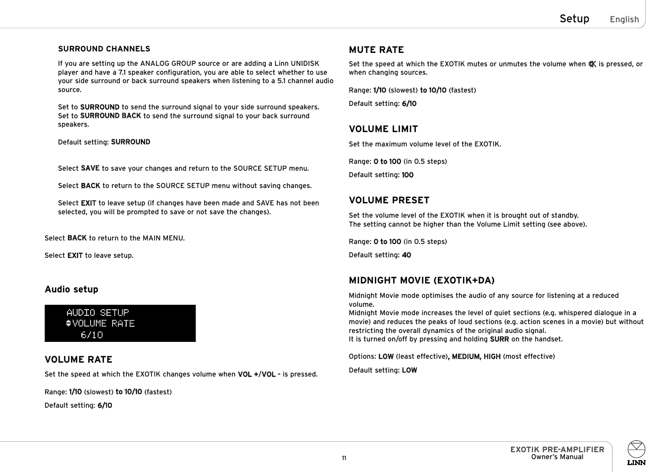 Setup | Linn PRE- AMPLIFIER User Manual | Page 16 / 28