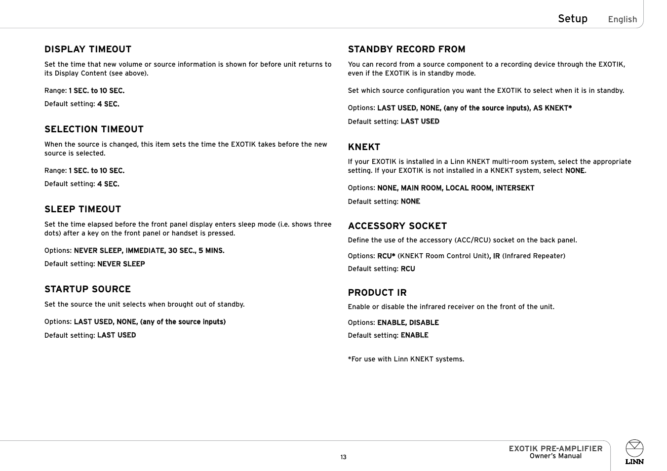 Setup | Linn PRE- AMPLIFIER User Manual | Page 18 / 28